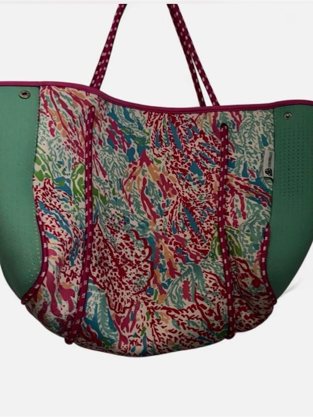 Vibrant Multicolor Beach Tote with Mint Side Panels